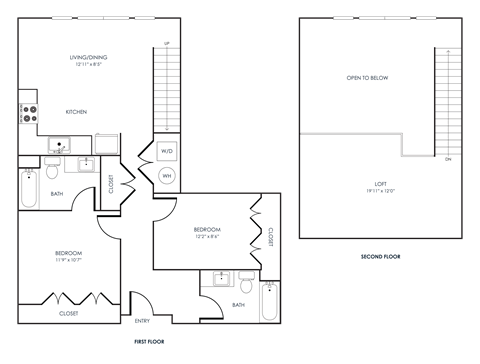 Floor plan for 2 beds, 2 baths, 1168 sqft